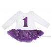 White Long Sleeve Bodysuit Bling Dark Purple Sequins Pettiskirt & 1st Sparkle Dark Purple Birthday Number Print JS4650